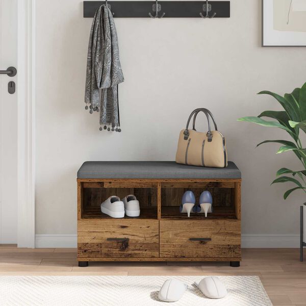 vidaXL Ławka w przedpokoju z poduszką Stare drewno 80 x 38 x 46 cm