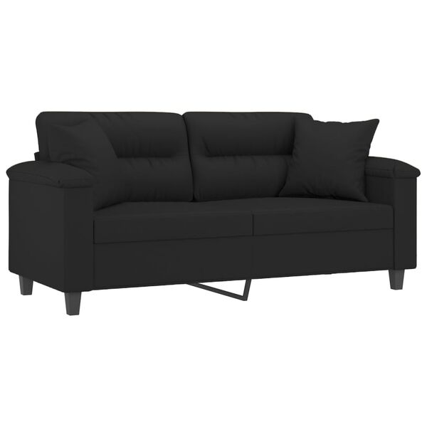 vidaXL 2-osobowa sofa z poduszkami, czarna, 140 cm, mikrofibra