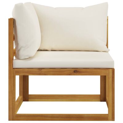 vidaXL Moduł sofy narożnej z kremową poduszką, lite drewno akacjowe