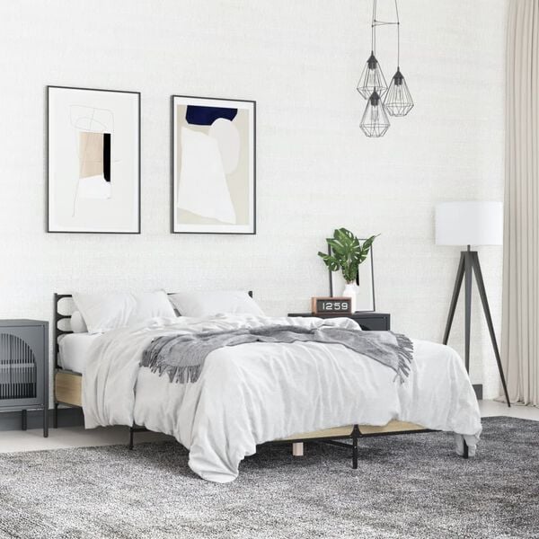 vidaXL Rama ł&oacute;żka, dąb sonoma, 135x190 cm, materiał drewnopochodny