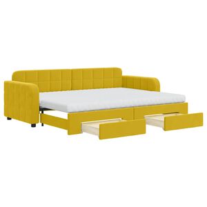vidaXL Sofa rozsuwana z szufladami, ż&oacute;łta, 80x200 cm, aksamit