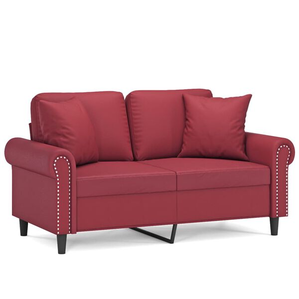 vidaXL 2-os. sofa z poduszkami, winna czerwień, 120 cm, sztuczna skóra