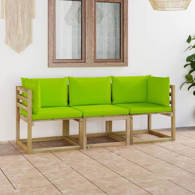 vidaXL 3-osobowa sofa ogrodowa z jasnozielonymi poduszkami