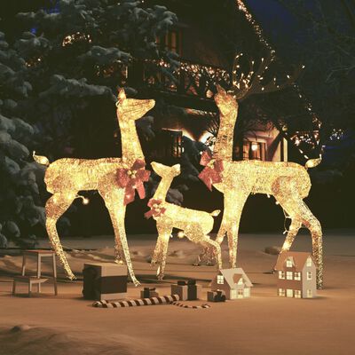vidaXL Rodzinka świątecznych reniferów - złota ozdoba z 201 LED