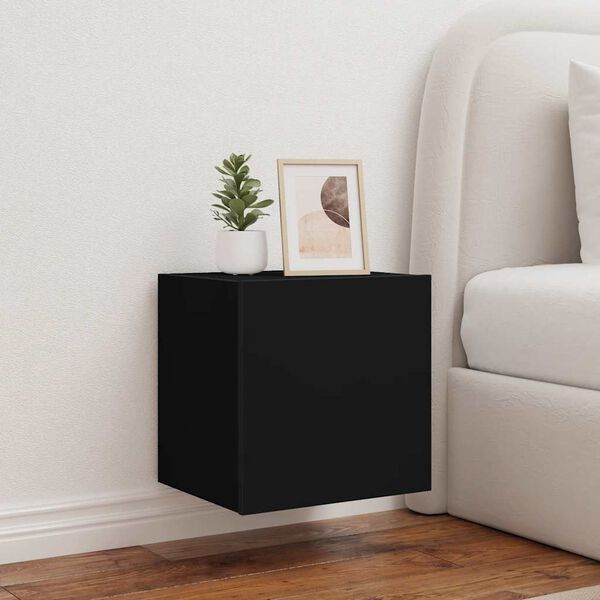 vidaXL Ścienna szafka TV z LED, czarna, 40,5x35x40 cm