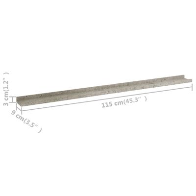 vidaXL Półki ścienne, 2 szt., szarość betonu, 115x9x3 cm