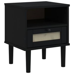 vidaXL Szafka nocna SENJA, imitacja rattanu, czarna 40x35x48 cm, sosna