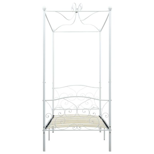 vidaXL Rama łóżka z baldachimem, biała, metalowa, 90 x 200 cm