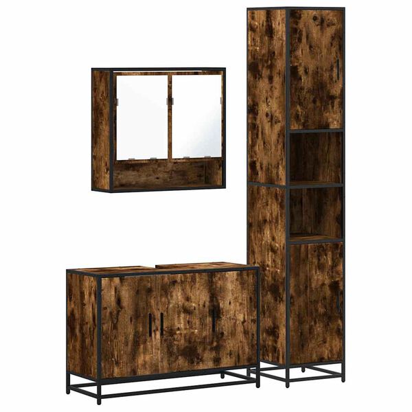 vidaXL 3-częściowy zestaw mebli łazienkowych, przydymiony dąb