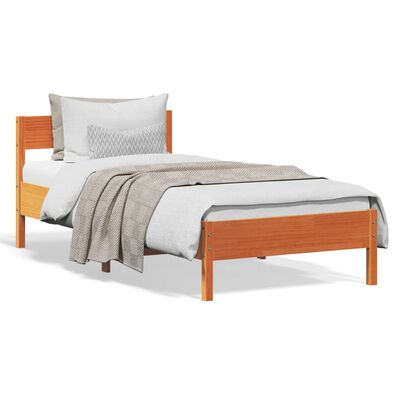 vidaXL Rama łóżka z wezgłowiem, woskowy brąz, 75x190 cm, sosnowa