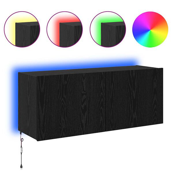 vidaXL Szafka pod telewizor Ze LED Lights Czarny Dąb 100 x 35 x 41 cm