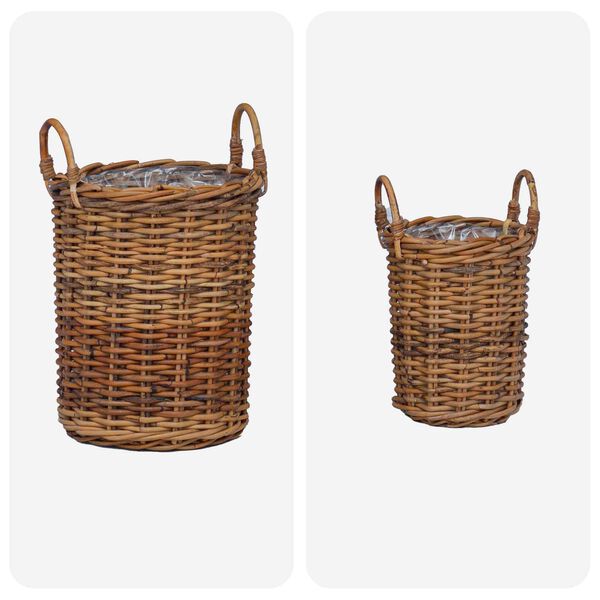vidaXL Kosz na rośliny z przechowywaniem 2 pcs Brązowy Rattan Kubu