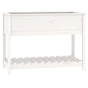 vidaXL Donica z p&oacute;łką, biała, 111,5x54x81 cm, lite drewno sosnowe