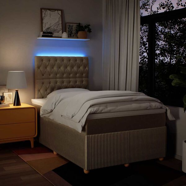 vidaXL Ł&oacute;żko kontynentalne z materacem, kremowe, tkanina, 120x200 cm