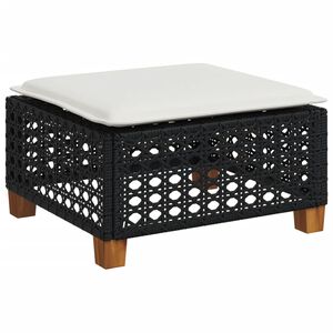 vidaXL Stołek ogrodowy z poduszką, czarny, 63,5x56x32 cm, rattan PE