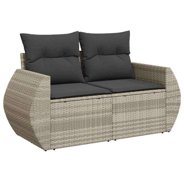 vidaXL Sofa ogrodowa z poduszkami, 2-osobowa, jasnoszara, polirattan