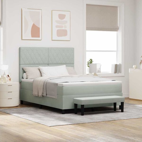 vidaXL Ł&oacute;żko sprężynowe z materacem Jasnoszary 140 x 200 cm Aksamit