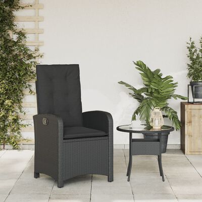 vidaXL Rozkładany fotel ogrodowy z poduszkami, czarny rattan PE