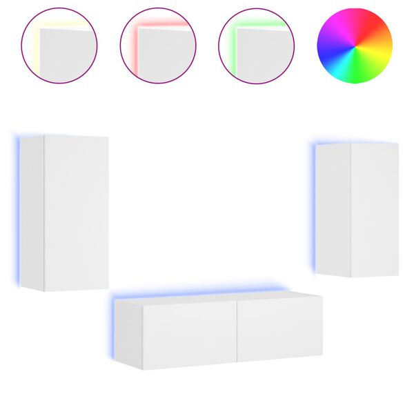 vidaXL 3-cz. zestaw mebli TV z oświetleniem LED, biały