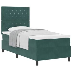 vidaXL Ł&oacute;żko sprężynowe z materacem Ciemna zieleń 90 x 190 cm Aksamit