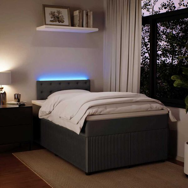 vidaXL Ł&oacute;żko kontynentalne z materacem, ciemnoszare, 120x200cm aksamit