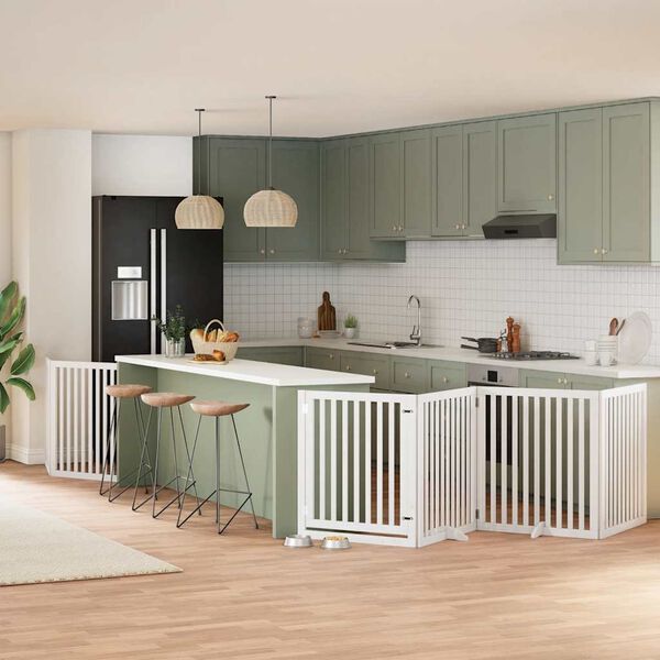 vidaXL Składana bramka dla psa, z drzwiami, 6 paneli, biała, 480 cm