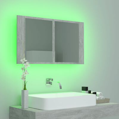 vidaXL Szafka łazienkowa z lustrem i LED, szarość betonu, 80x12x45 cm
