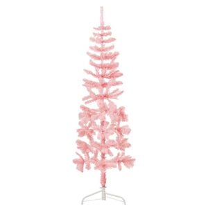 vidaXL Smukła choinka poł&oacute;wka ze stojakiem, sztuczna, r&oacute;żowa, 120 cm
