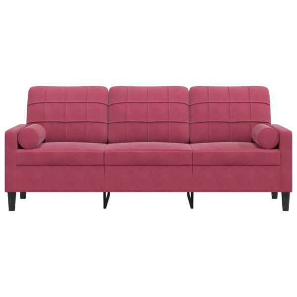 vidaXL 3-osobowa sofa z poduszkami, winna czerwień, 180 cm, aksamit