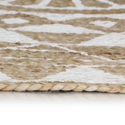 vidaXL Ręcznie wykonany dywanik, juta, biały nadruk, 150 cm
