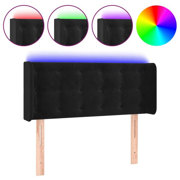 vidaXL Zagł&oacute;wek do ł&oacute;żka z LED, czarny, 103x16x78/88 cm, aksamit