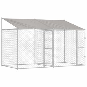 vidaXL Klatka dla psa z dachem srebrny 400 x 200 x 256 cm Stal i PE