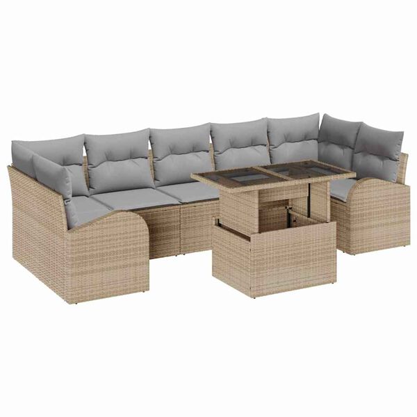 vidaXL Zestaw Sof na Ogr&oacute;d z poduszką 8 pcs Beżowy Rattan poli