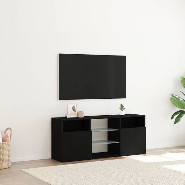 vidaXL Szafka pod TV z oświetleniem LED, czarny dąb, 120x30x50 cm