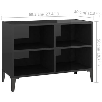 vidaXL Szafka TV z metalowymi nóżkami, czarna, połysk, 69,5x30x50 cm