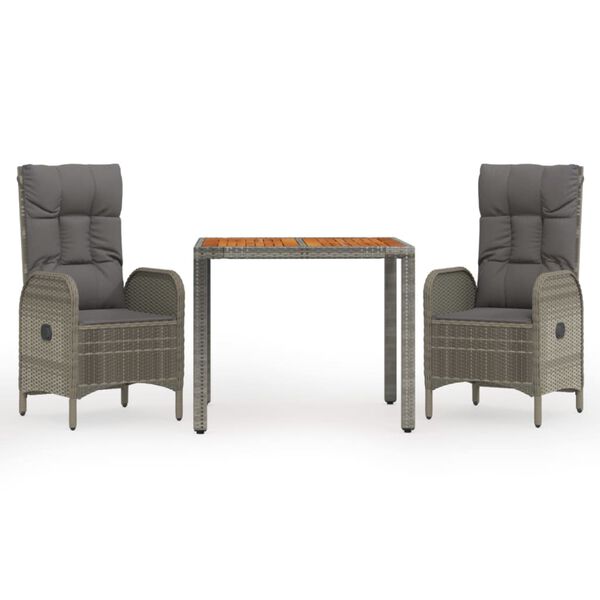 vidaXL 3-cz. zestaw mebli ogrodowych z poduszkami, szary rattan PE