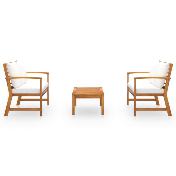 vidaXL 3-cz. zestaw wypoczynkowy do ogrodu, poduszki, drewno akacjowe