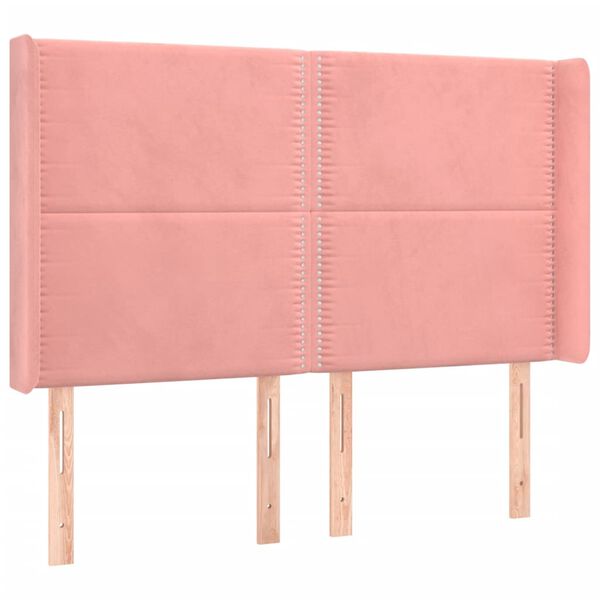 vidaXL Zagł&oacute;wek do ł&oacute;żka z LED, r&oacute;żowy, 147x16x118/128 cm, aksamit