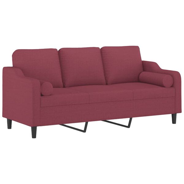 vidaXL 3-osobowa sofa z poduszkami, winna czerwień, 180 cm, tkanina