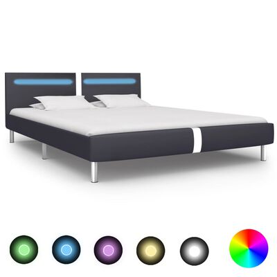 vidaXL Rama łóżka LED, czarna, sztuczna skóra, 160 x 200 cm