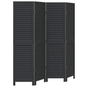 vidaXL Parawan pokojowy, 4-panelowy, czarny, lite drewno paulowni