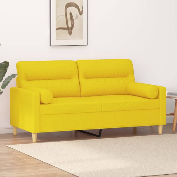 vidaXL 2-osobowa sofa z poduszkami, jasnoż&oacute;łta, 140 cm, tkanina