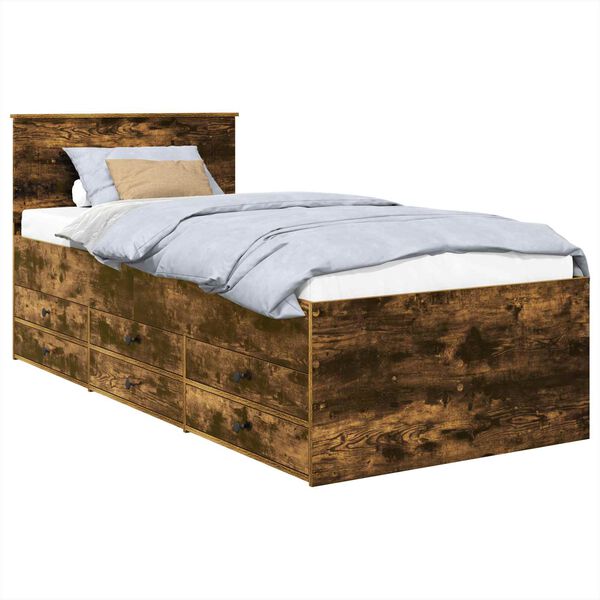 vidaXL Ł&oacute;żko dzienne z szufladą Dymiony dąb i czarny 90 x 200 cm