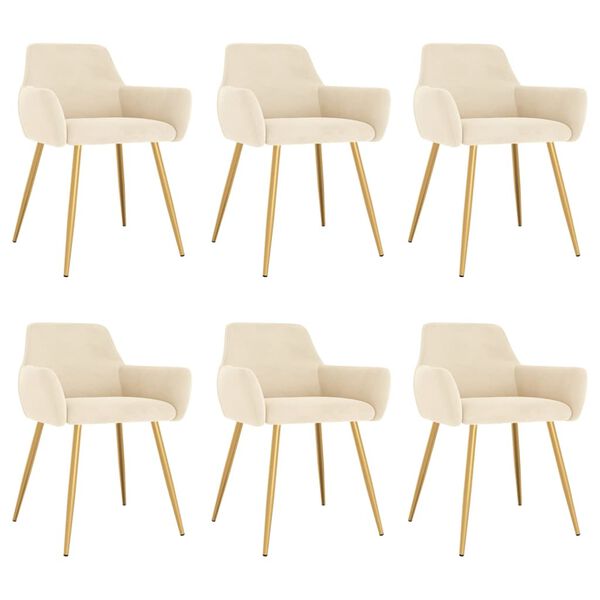 vidaXL Krzesła stołowe, 6 szt., kremowe, obite aksamitem