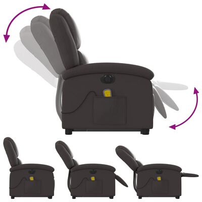 vidaXL Masujący fotel podnoszony, rozkładany, ciemny brąz, skórzany