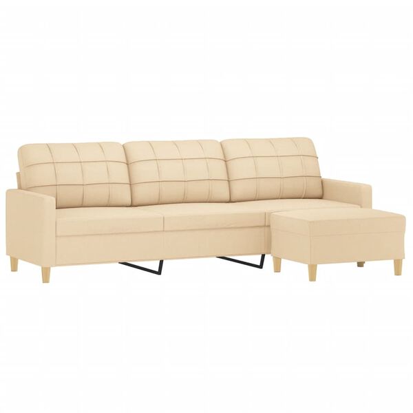 vidaXL 3-osobowa sofa z podn&oacute;żkiem, kremowa, 210 cm, tkaniną