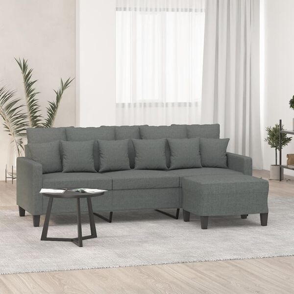 vidaXL 3-osobowa sofa z podn&oacute;żkiem, ciemnoszary, 180 cm, tkaniną