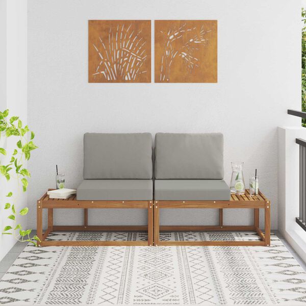 vidaXL Sofa końcowa na zewnątrz 2 Sztuka Naturalny i Jasny Szary