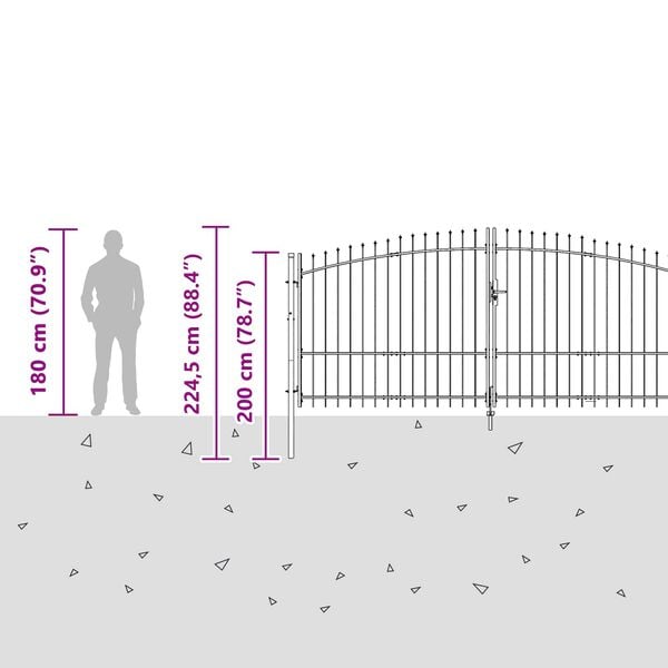 vidaXL Brama ogrodowa Z blokadą Szary 125 x 400 cm Stal