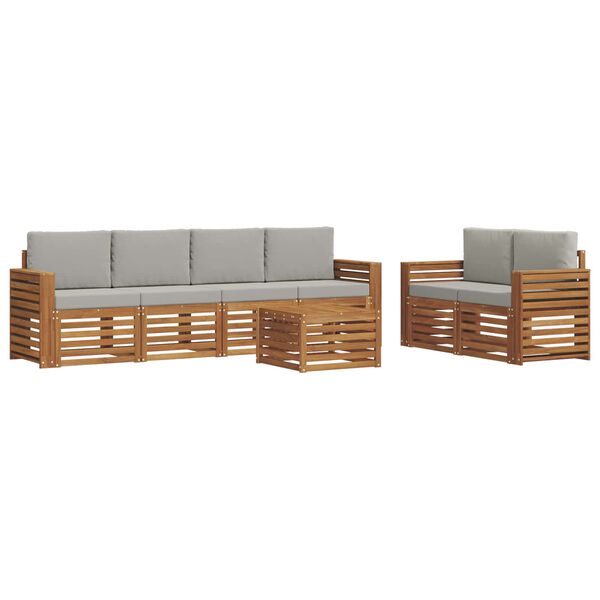 vidaXL Zestawy sof 7 pcs Naturalny i Jasny Szary Lite Drewno Akacji